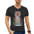 Cute Tiger With Book Floral Bookworm Librarian Book Lover Men's V-Neck T-Shirt Cute Tiger With Book Floral Bookworm Librarian Book Lover Men's V-Neck T-Shirt