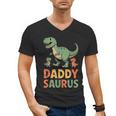 Daddy Saurus Dinosaur Dad Of Two Kids Dino Family Men's V-Neck T-Shirt Daddy Saurus Dinosaur Dad Of Two Kids Dino Family Men's V-Neck T-Shirt
