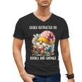 Easily Distracted By Books And Gnomes Book Reading Gnome Men's V-Neck T-Shirt