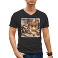 Fox Reads By Fireplace In Cabin Rustic Book Cozy Cup Tea Men's V-Neck T-Shirt