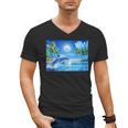 Frutiger Aero Dolphin Sunset Ocean With Palm Trees Y2k Men's V-Neck T-Shirt Frutiger Aero Dolphin Sunset Ocean With Palm Trees Y2k Men's V-Neck T-Shirt