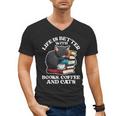 Life Is Better With Books Cats & Coffee Librarian Book Lover Men's V-Neck T-Shirt