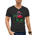 Nostalgia Holiday Tees -Adult Christmas Flamingo Small Short Sleeve Crew Neck Cotton Polyester Lightweight Ribbed Cuff Winter Men's V-Neck T-Shirt