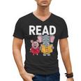 Pig Elephant Reading Cute Book Lover Bookworm Boys Girls Kid Men's V-Neck T-Shirt