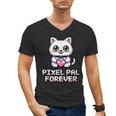 Pixel Art Pet Cat Y2K Retro Vintage Digital Nostalgia Tech Men's V-Neck T-Shirt