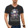 Psychological Thriller Reader Fan Skull Flowers Books Men's V-Neck T-Shirt