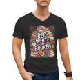 Retro Floral Red & Booked Library Reading 4th Of July Men's V-Neck T-Shirt