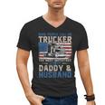 Semi Truck Driver Trucker Daddy Husband US American Flag Men's V-Neck T-Shirt