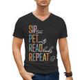 Sip Tea Pet Cats Read Books Repeat Book Cat Lover Men's V-Neck T-Shirt Sip Tea Pet Cats Read Books Repeat Book Cat Lover Men's V-Neck T-Shirt
