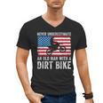 Never Underestimate An Old Man With A Dirt Bike Grandpa Dad Men's V-Neck T-Shirt