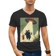 Vintage Japanese Cat Alien Cat Dad UFO Abduction Graphic Tee Men's V-Neck T-Shirt