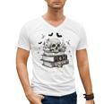 Boo Skeleton Skull Books Halloween Women School Teacher Kid Premium Men's V-Neck T-Shirt