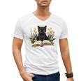 Cat Shirts For Women Book Lover Shirt Cute Cat And Book Premium Tri-Blend Men's V-Neck T-Shirt