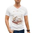 Coffee Cats & Books Cute Cat Book Lover Reading Men's V-Neck T-Shirt
