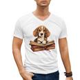 Cute Dog Beagle Reading Book Men's V-Neck T-Shirt