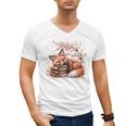 Fox And Book Lover Graphic For Women And Spring Pink Flower Men's V-Neck T-Shirt