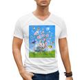 Frutiger Aero Aesthetic Tech Cherry Blossom Fishes Bubbles Raglan Baseball Tee Men's V-Neck T-Shirt