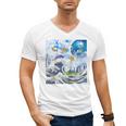 Frutiger Aero Aesthetic Tech Great Wave Of Kanagawa Fishes Raglan Baseball Tee Men's V-Neck T-Shirt Frutiger Aero Aesthetic Tech Great Wave Of Kanagawa Fishes Raglan Baseball Tee Men's V-Neck T-Shirt