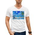 Frutiger Aero Beach Y2k Aesthetic Palm Tree Sand Ocean Premium Men's V-Neck T-Shirt
