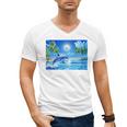 Frutiger Aero Dolphin Sunset Ocean With Palm Trees Y2k Premium Men's V-Neck T-Shirt Frutiger Aero Dolphin Sunset Ocean With Palm Trees Y2k Premium Men's V-Neck T-Shirt