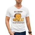 Go Away I'm Introverting Cozy Cat With Laptop And Coffee Men's V-Neck T-Shirt Go Away I'm Introverting Cozy Cat With Laptop And Coffee Men's V-Neck T-Shirt