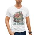 Leer ES Poder Cute Floral Spanish Teacher Book Reading Men's V-Neck T-Shirt