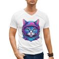 Retro 80s Cat In Space Suit Nostalgia Cat Vintage Astronaut Men's V-Neck T-Shirt