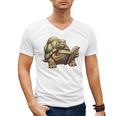 Sulcata Tortoise Reading A Book Men's V-Neck T-Shirt
