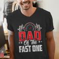1 Year Old Racing Car Fast One Birthday 1st Family Dad Men's V-Neck T-Shirt