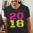 2018 Big Neon Numbers For The New Year Or Graduation Men's V-Neck T-Shirt