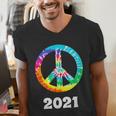 2021 Graduation Class Year Tie Dye Peace Sign Graduate Shirt Men's V-Neck T-Shirt