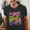 80's Girl Roller Skates Skating Eighties 1980s Nostalgia Men's V-Neck T-Shirt