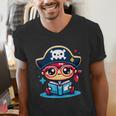 Adorable Book Lover Pirate With Reading Glasses Cute Men's V-Neck T-Shirt