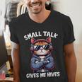 Anti Social Anxiety Mindfulness No Small Talk Introvert Cat Men Women Men's V-Neck T-Shirt