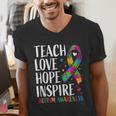 Autism Awareness Ribbon Mom Dad Kids Autistic Support Autism Men's V-Neck T-Shirt