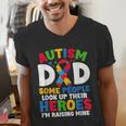 Autism Dad Puzzle Ribbon Proud Son Hero Autism Awareness Men's V-Neck T-Shirt Autism Dad Puzzle Ribbon Proud Son Hero Autism Awareness Men's V-Neck T-Shirt