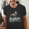Bald Eagle Dad Mom Three Eaglet Chicks Babies In The Nest Men's V-Neck T-Shirt