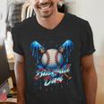 Baseball Drip Dad Father Day Birthday Group Matching Family Men's V-Neck T-Shirt