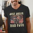 Best Boxer Dad Ever USA Flag American Dog Animal Lover Men's V-Neck T-Shirt
