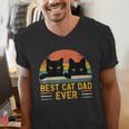 Best Cat Dad Ever Retro Style Cats Lover Men's V-Neck T-Shirt