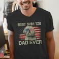 Best Shih Tzu Dad Ever Tshirt Dog Lover American Flag Men's V-Neck T-Shirt