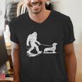 Bigfoot Walking Dachshund Tee Wiener Dog Dad Men's V-Neck T-Shirt
