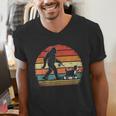 Bigfoot Walking a Dog Bernedoodle Dog Dad Men's V-Neck T-Shirt