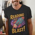 Book Lover Kids And Adults Reading Is a Blast Rocket Ship Men's V-Neck T-Shirt