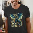 Book Lover Reading Fantasy Dragon Men's V-Neck T-Shirt Book Lover Reading Fantasy Dragon Men's V-Neck T-Shirt