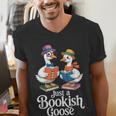 Bookish Goose Cute Geese With Hats Reading Books Men's V-Neck T-Shirt Bookish Goose Cute Geese With Hats Reading Books Men's V-Neck T-Shirt