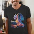 Bookworm Book Lover Women Girls Dragon Reading Men's V-Neck T-Shirt