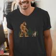 Boston Terrier Bigfoot Dog Walking Dog Mom Dad Kids Men's V-Neck T-Shirt