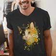 Calico Cat With Flowers For Mom Dad Women Men Kids Botanical Men's V-Neck T-Shirt