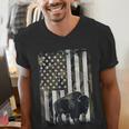 Camo USA Flag Bison Camouflage Hunting Wildlife Hunter Dad Men's V-Neck T-Shirt